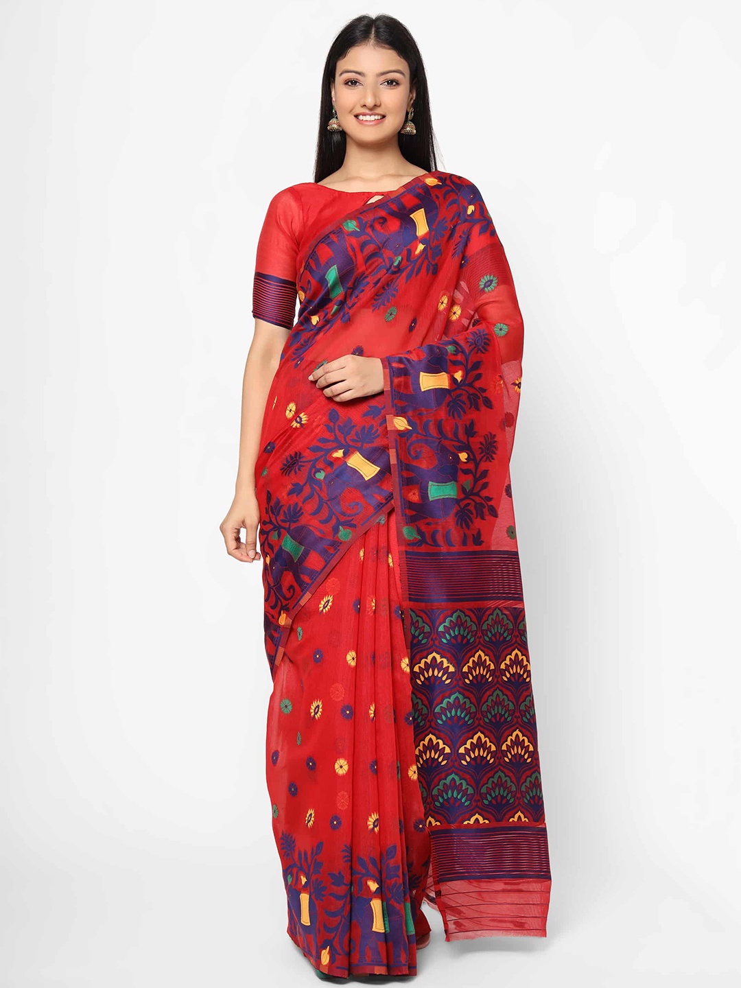 

Silk Land Red Woven Design Jamdani Saree