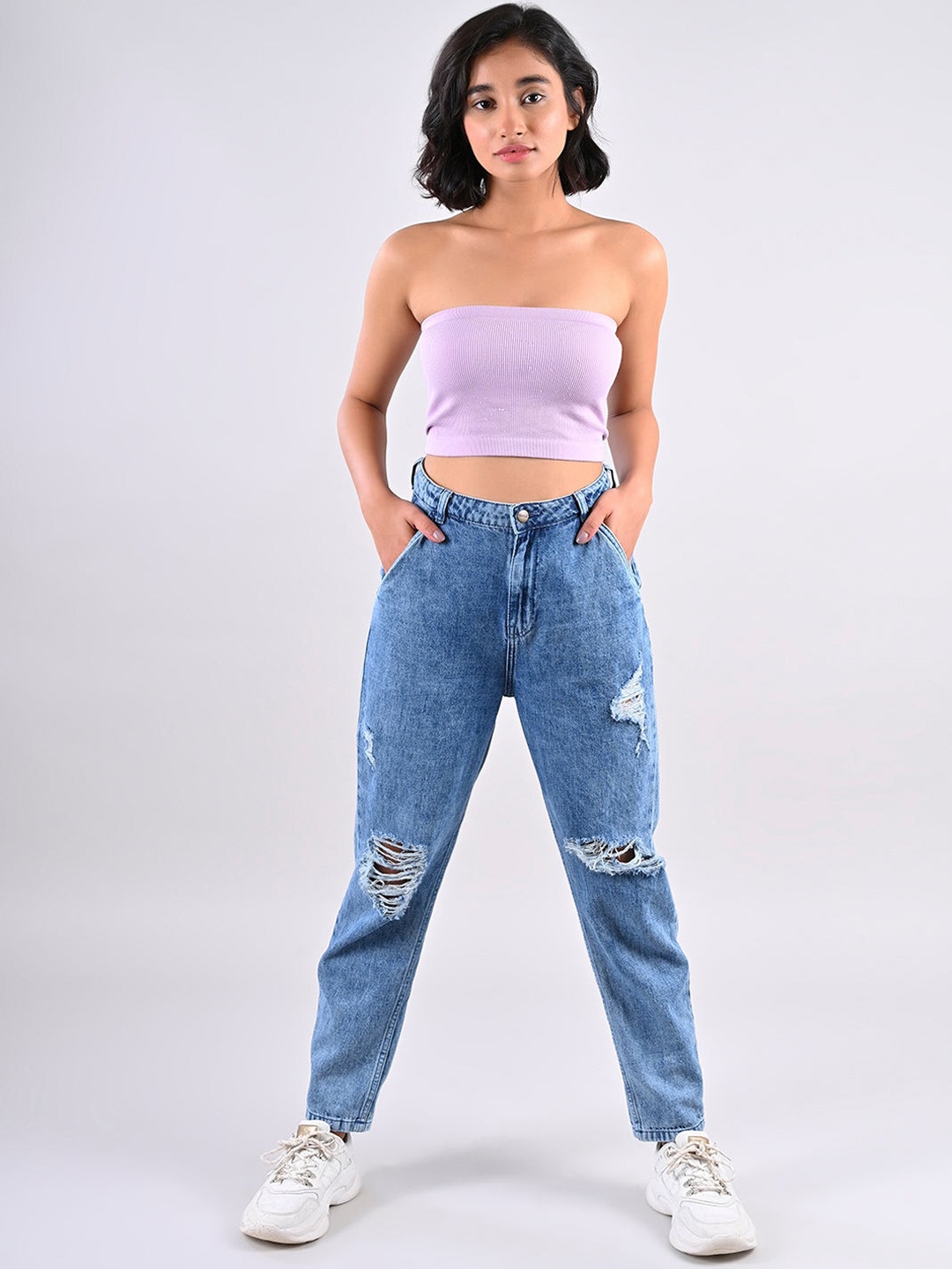 

FREAKINS Women Blue Tapered Fit Highly Distressed Jeans