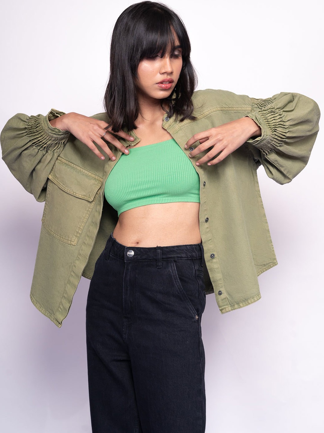 

FREAKINS Women Lovely Olive Solid Jacket