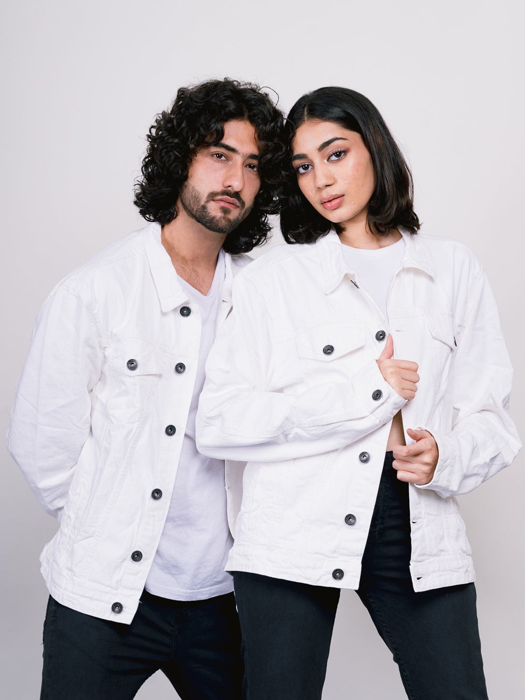 

FREAKINS Unisex White Solid Cotton Denim Jacket