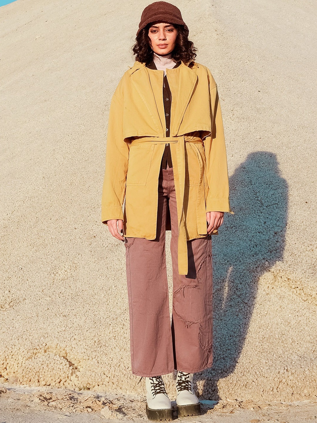 

FREAKINS Women Bright Yellow Solid Coat