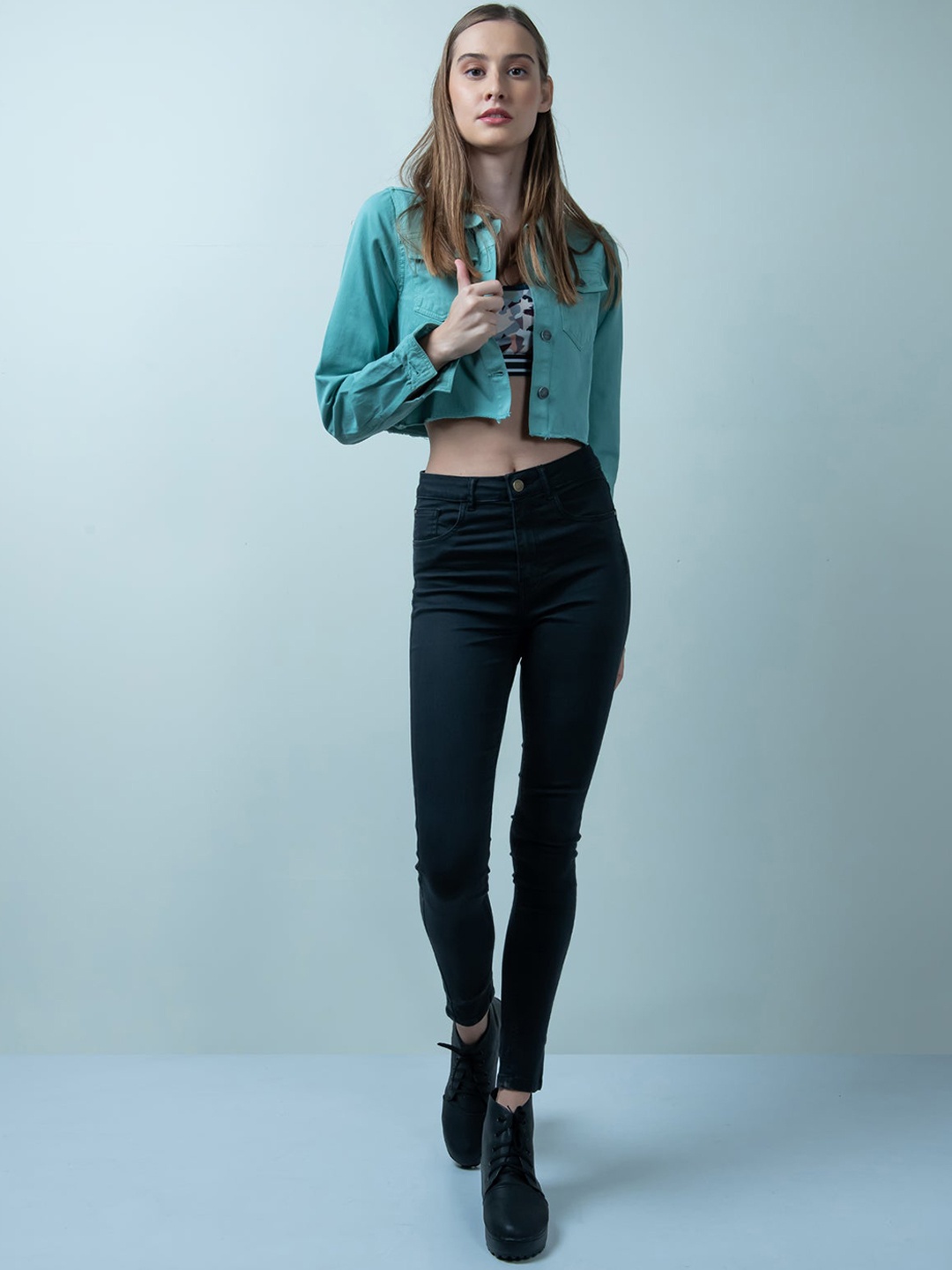 

FREAKINS Women Tranquil Teal Washed Jacket