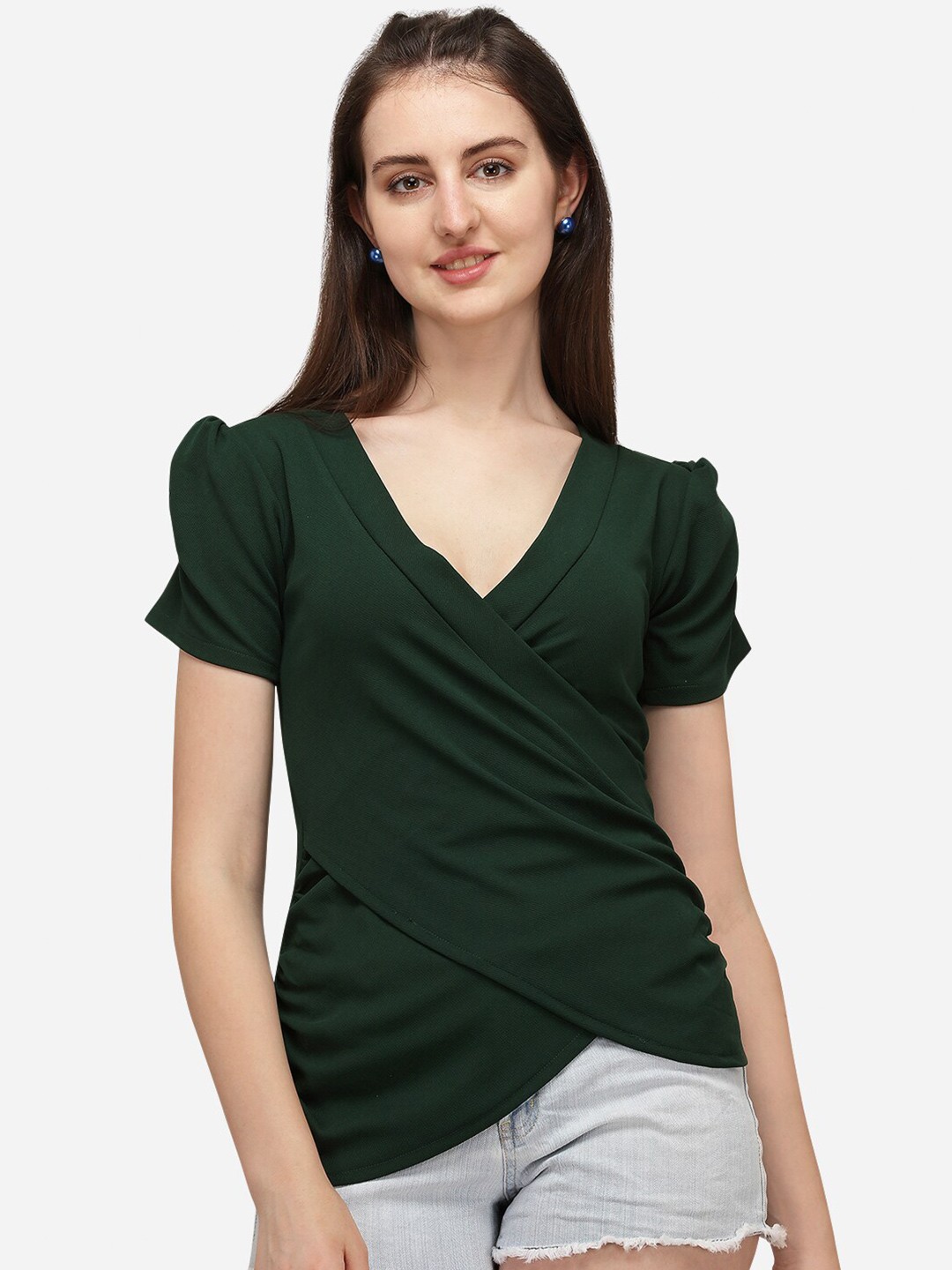 

Amrutam Fab Green Layered Crepe Wrap Top