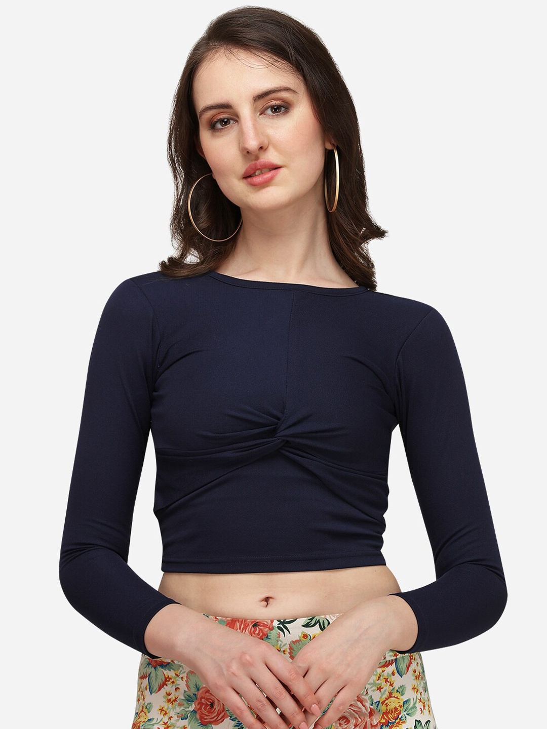 

Amrutam Fab Navy Blue Twisted Crepe Crop Top