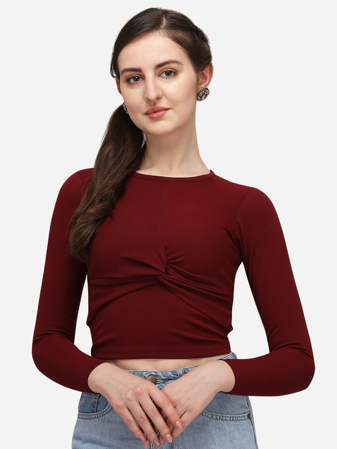 

Amrutam Fab Women Maroon Twisted Crepe Crop Top