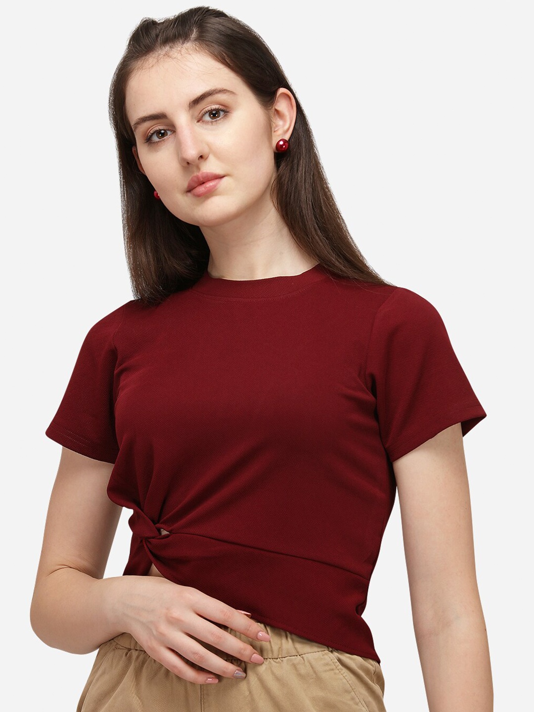 

Amrutam Fab Maroon Twisted Crepe Top