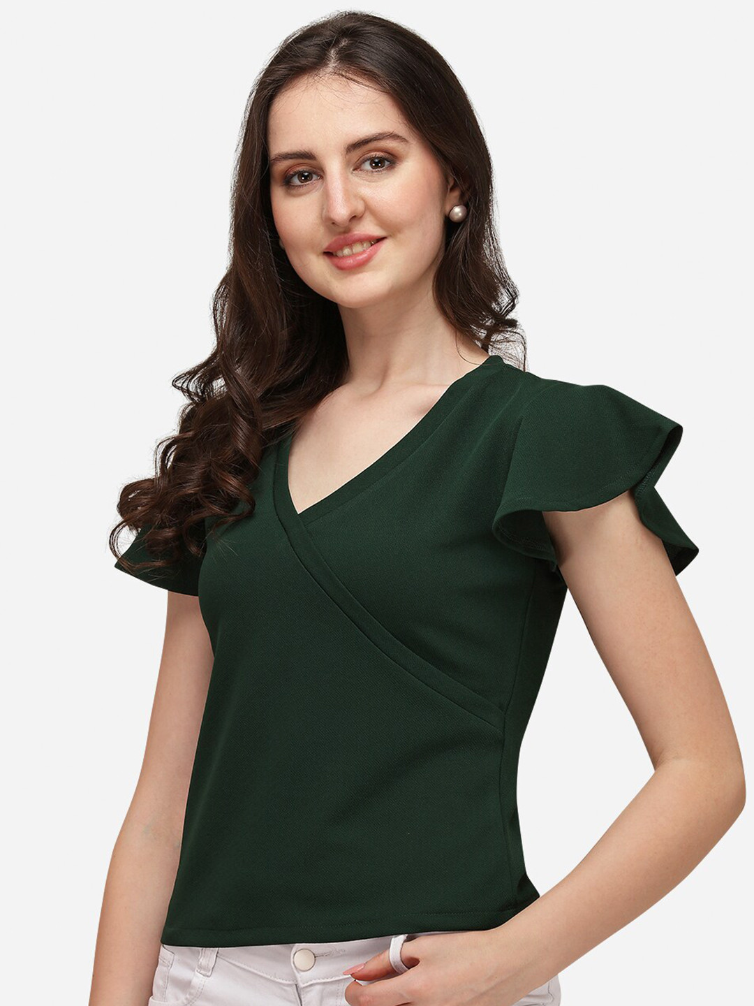 

Amrutam Fab Green Crepe Wrap Top