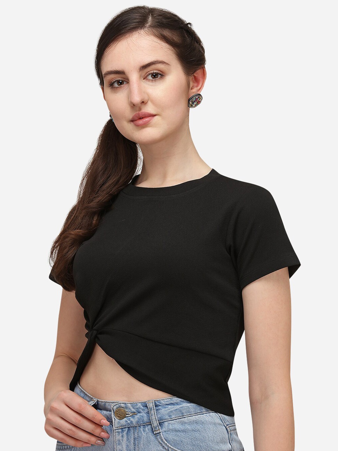 

Amrutam Fab Black Twisted Crepe Crop Top