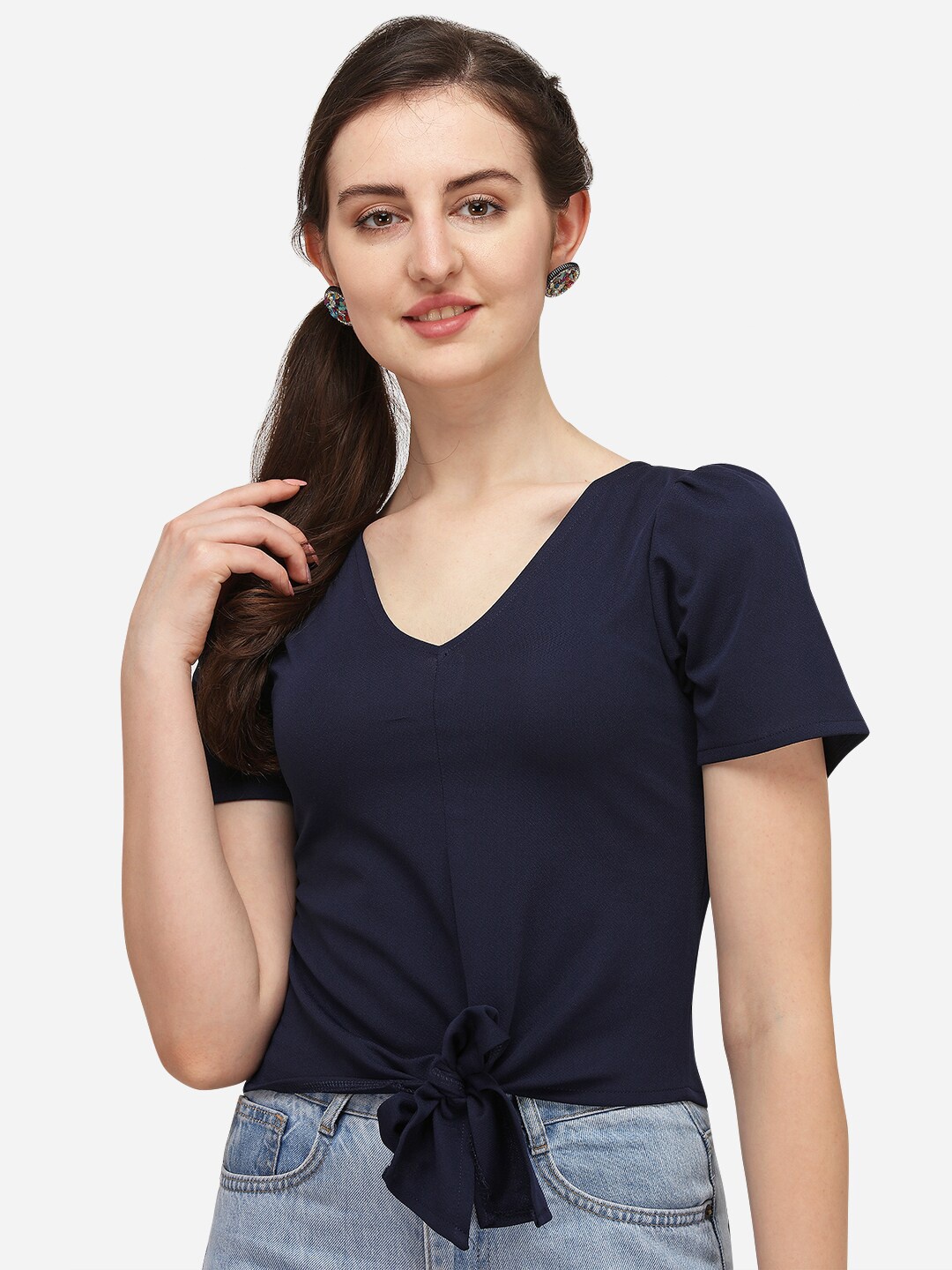 

Amrutam Fab Women Navy Blue Crepe Crop Top