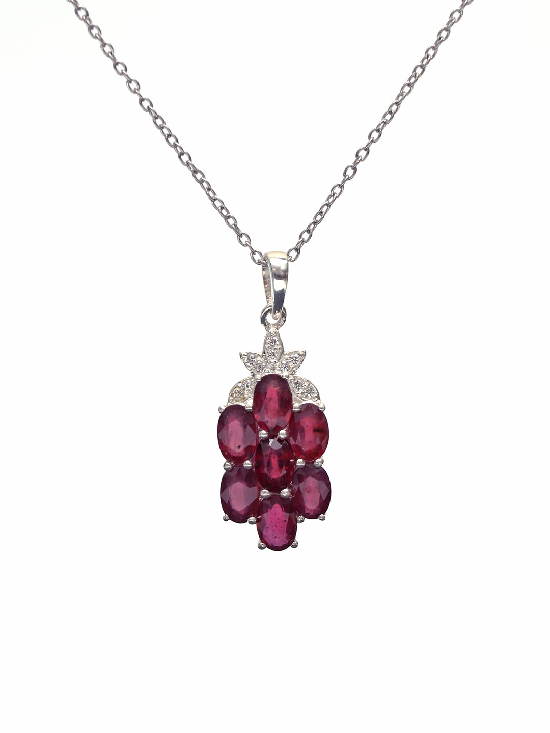 

HIFLYER JEWELS Rhodium-Plated Silver-Toned & Red Ruby & CZ-Studded Pendant