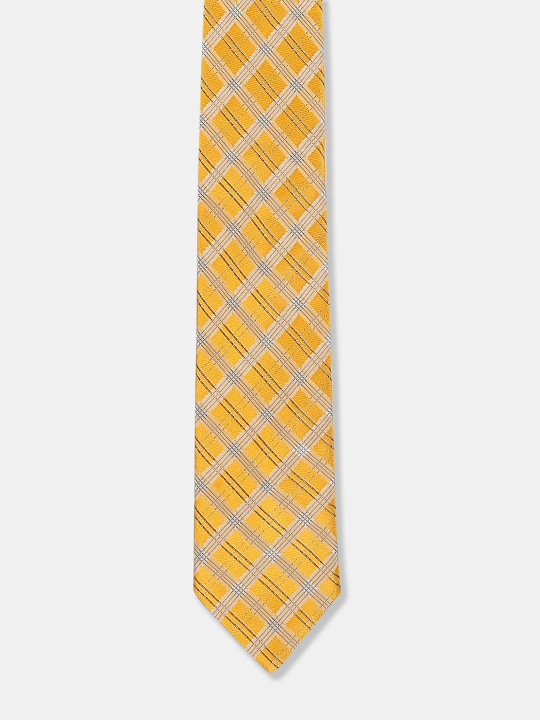 

AD By Arvind Men Yellow & White Checked Skinny Tie