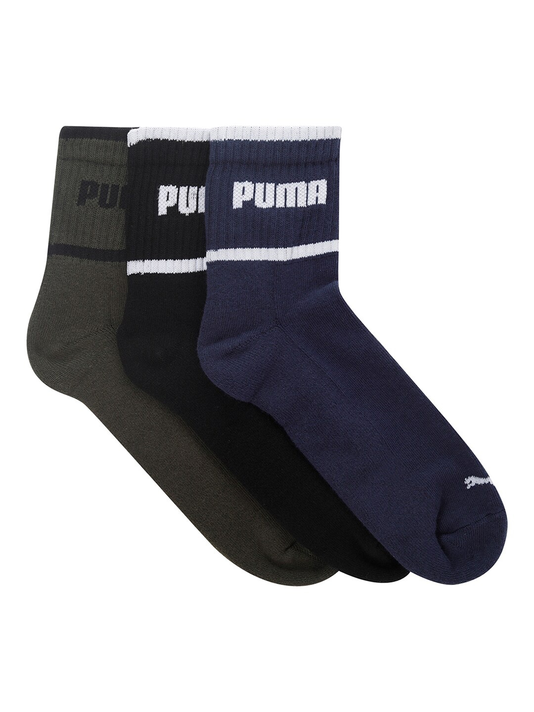 

PUMA Pack of 3 Olive Green & Black Ankle Length Socks