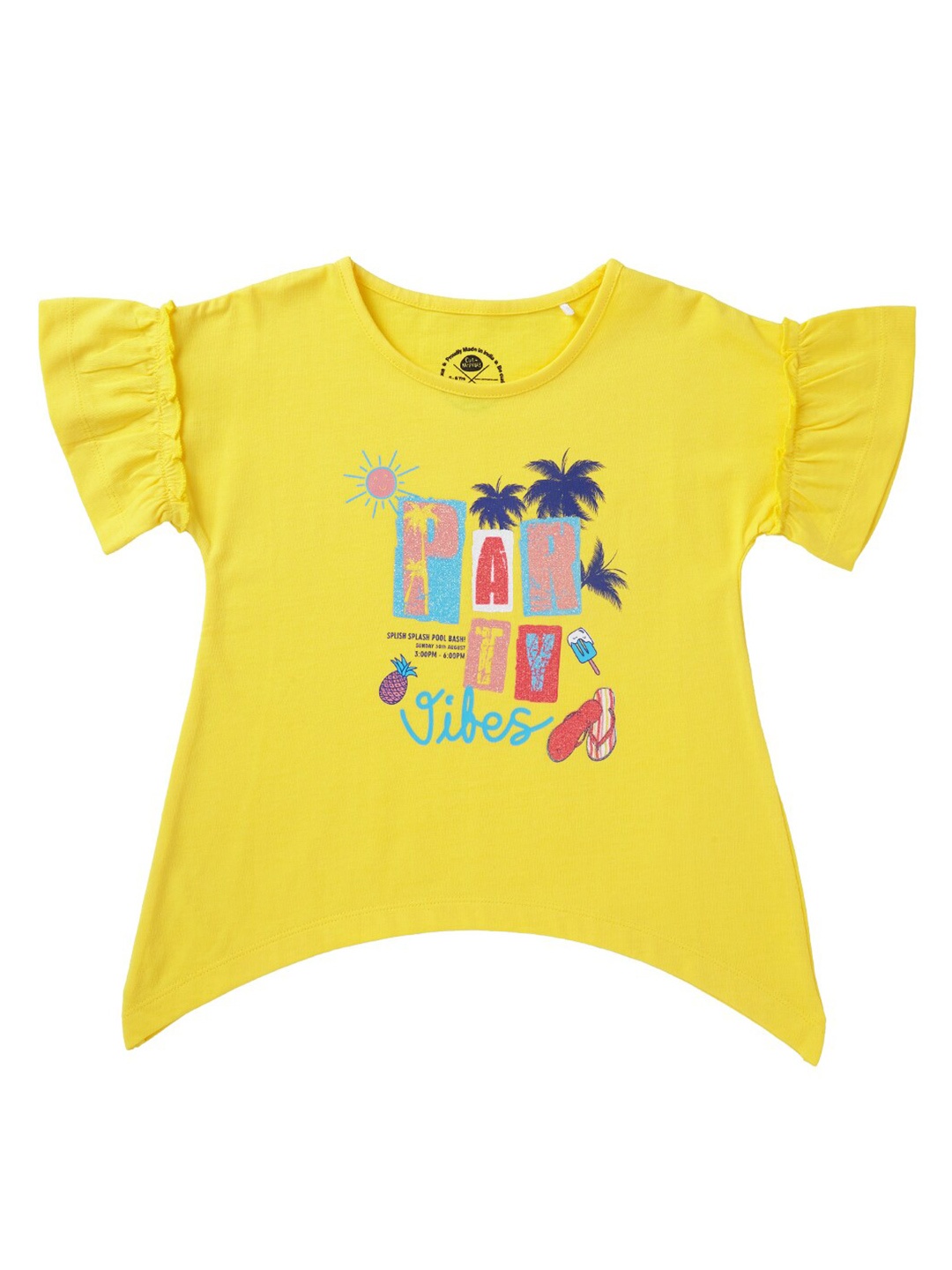 Cub McPaws Girls Yellow Typography Printed Cotton T-shirt