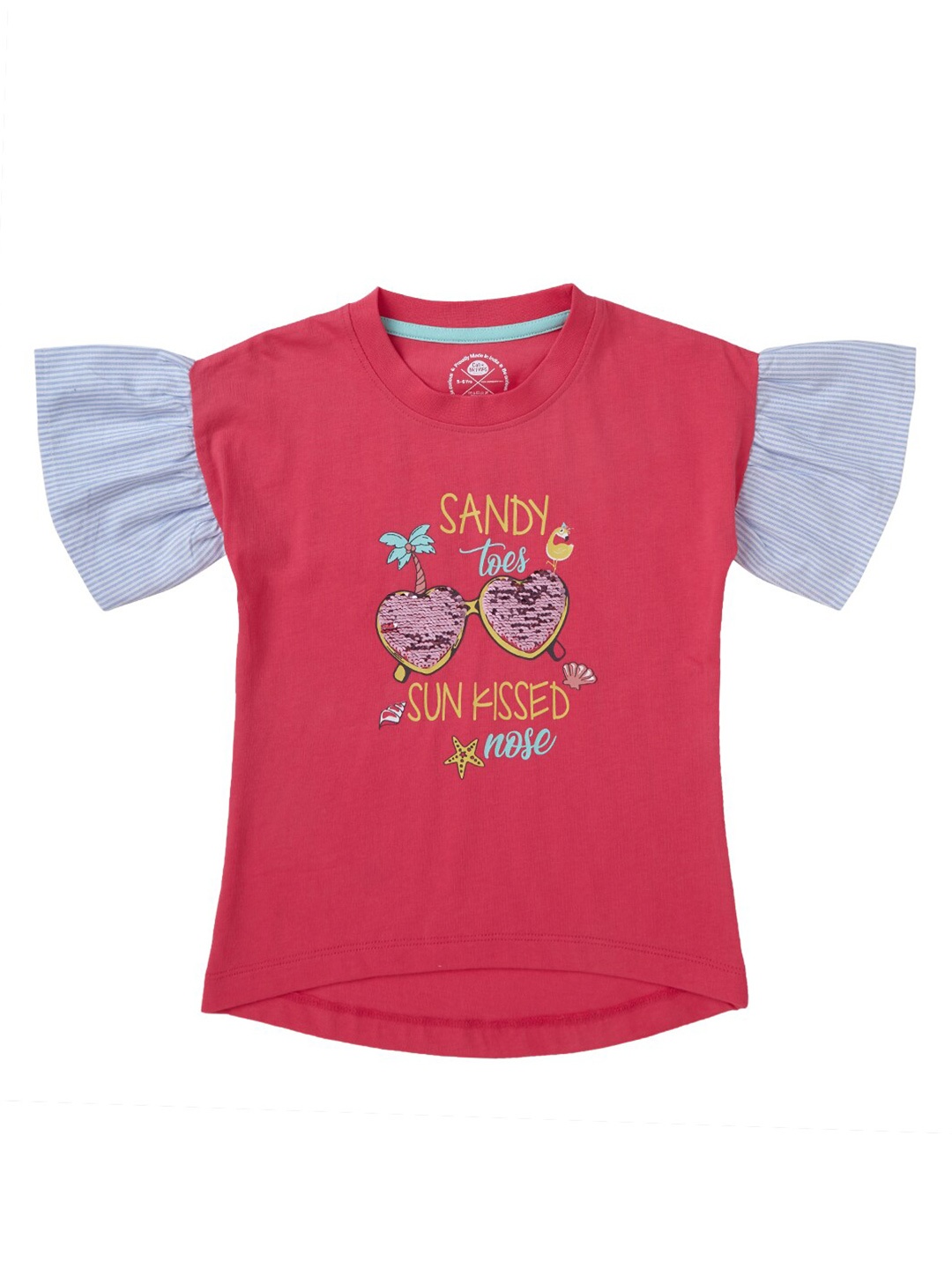 

Cub McPaws Girls Fuchsia Graphic Printed Puff Sleeves Cotton T-shirt