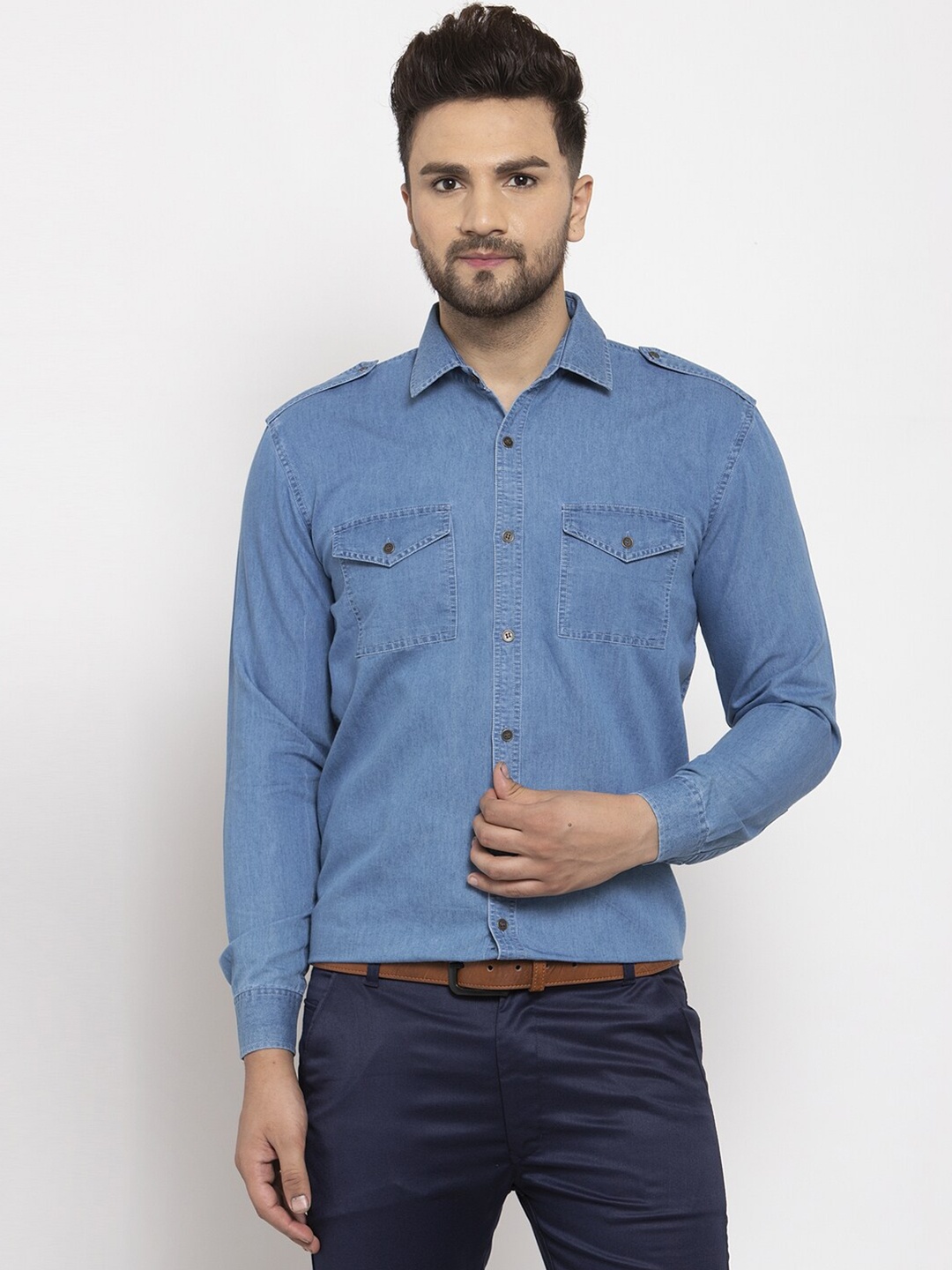 

JAINISH Men Blue Standard Regular Fit Cotton Formal Shirt
