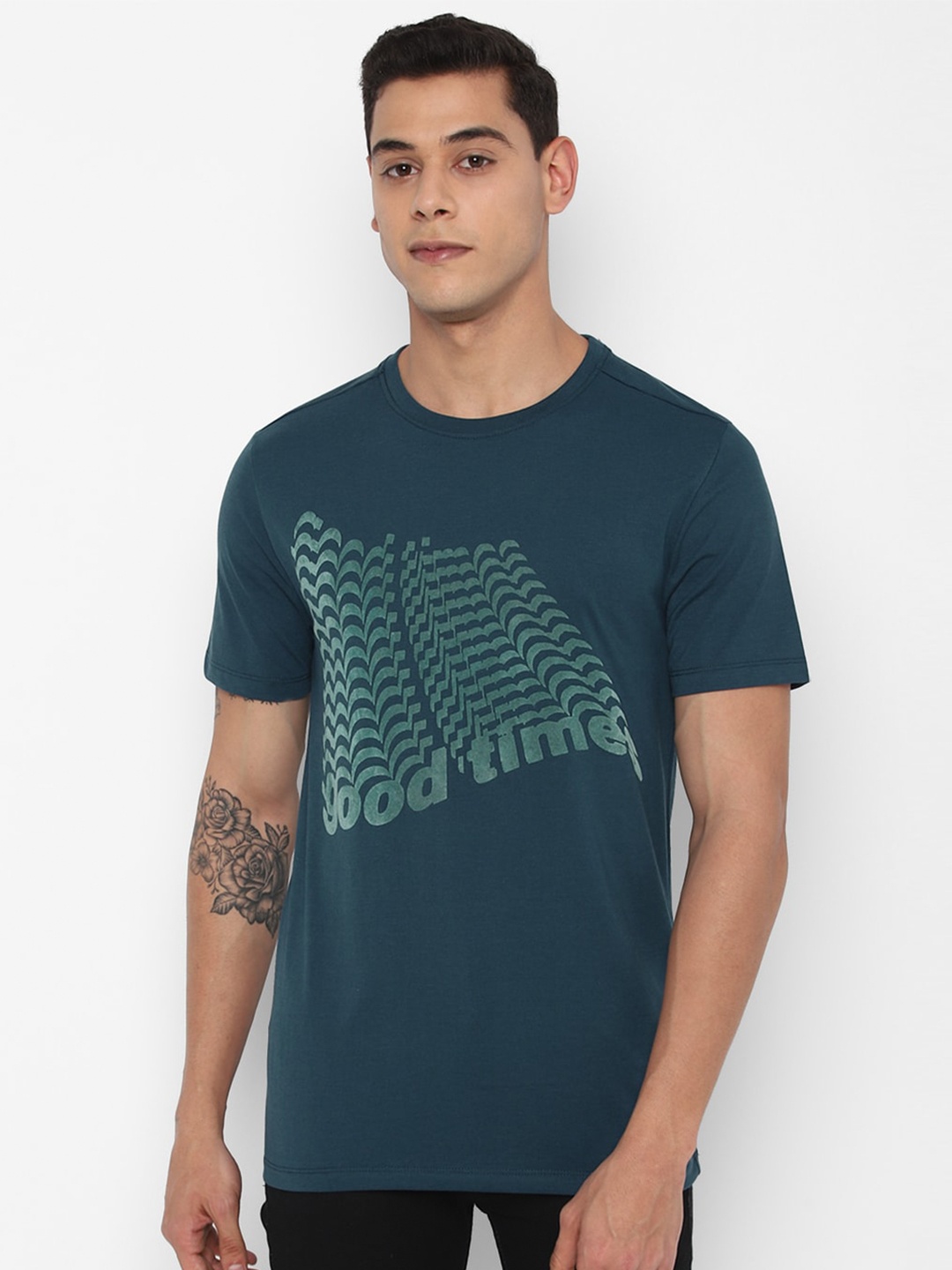 

FOREVER 21 Men Blue Typography Printed Cotton T-shirt
