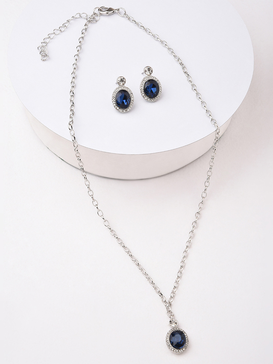 

Lilly & sparkle Silver-Plated Blue & White Stone-Studded Jewellery Set