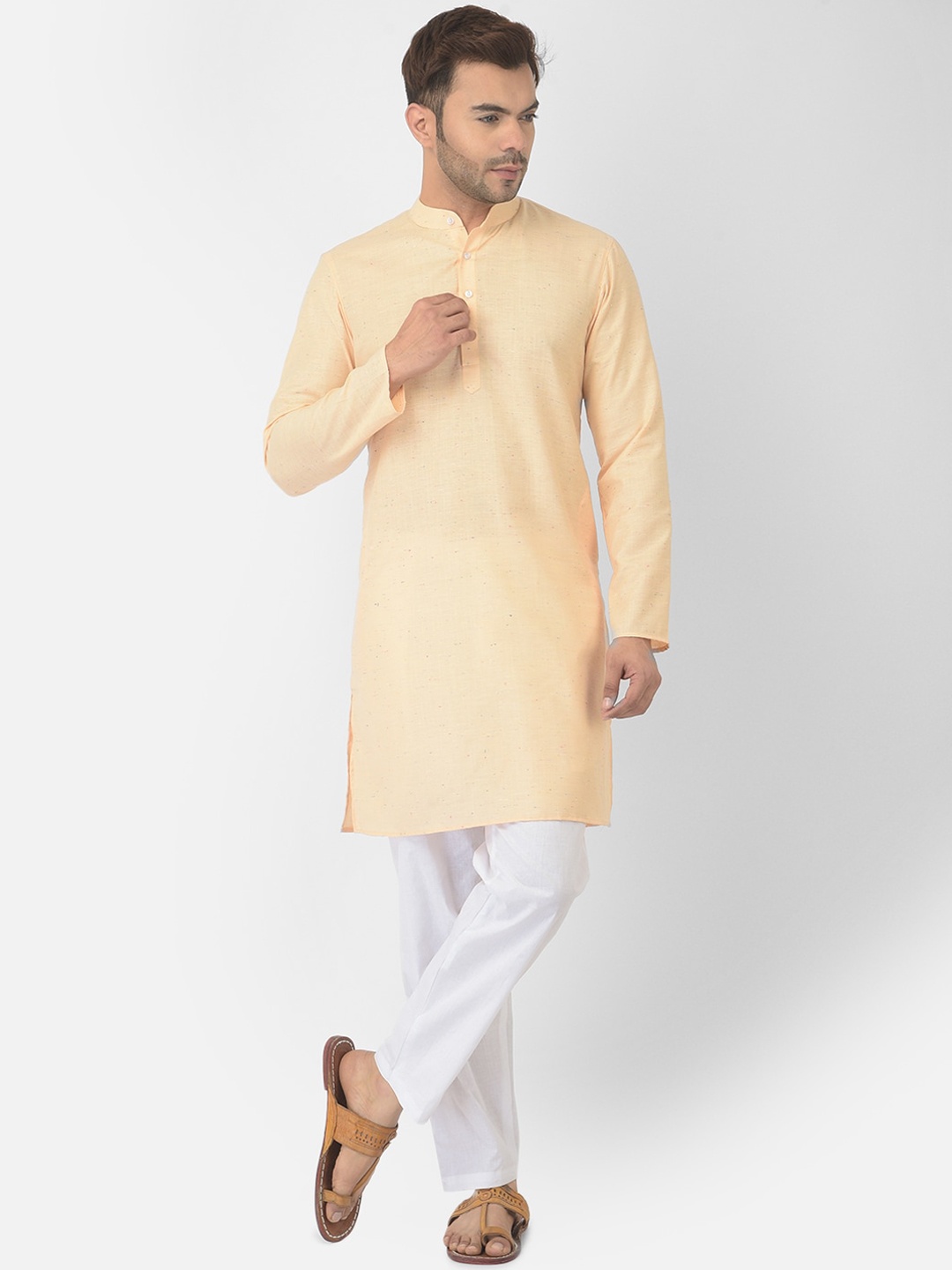 

DEYANN Men Yellow Pure Cotton Kurta with Pyjamas