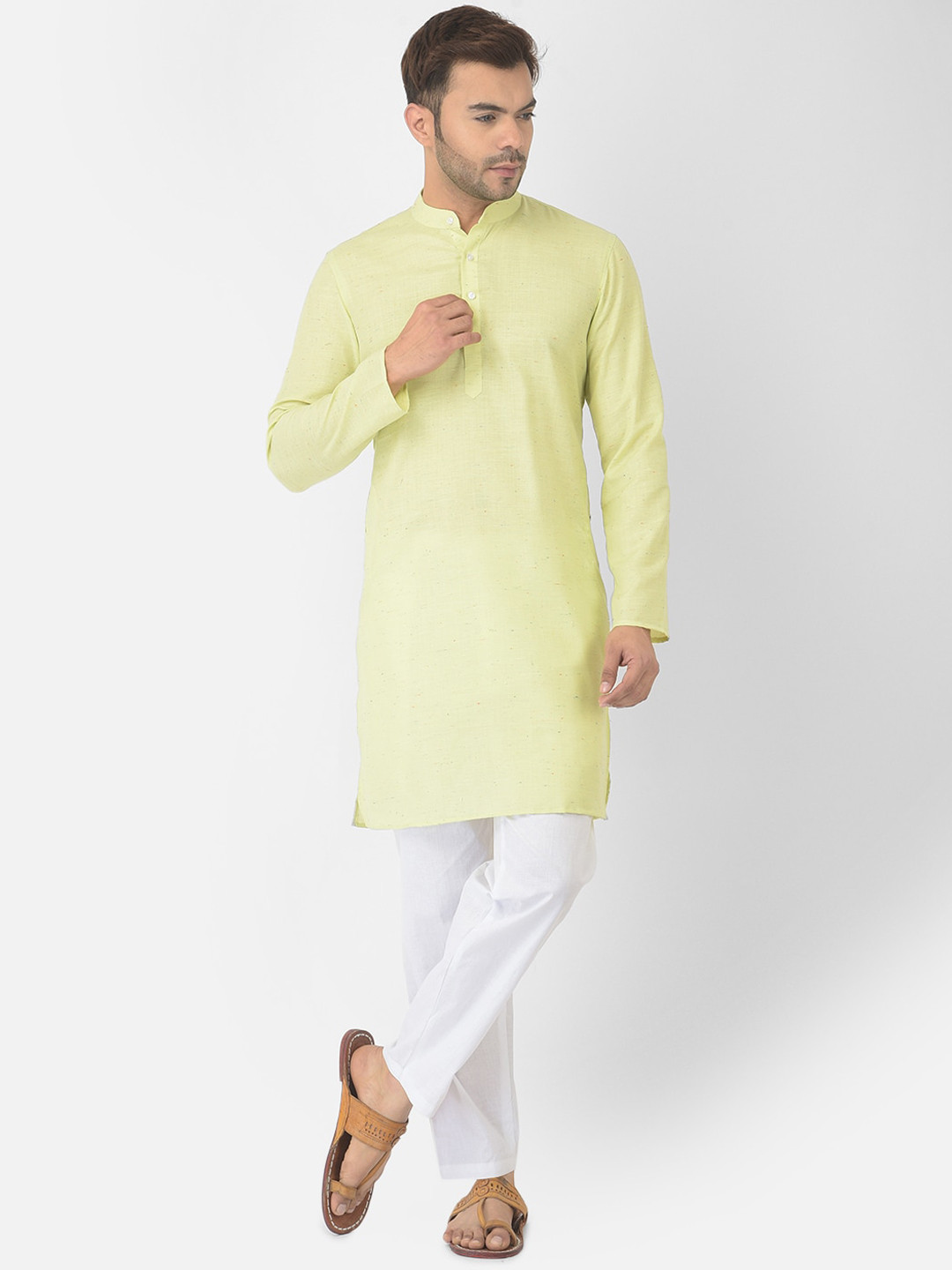 

DEYANN Men Lime Green Pure Cotton Kurta with Pyjamas