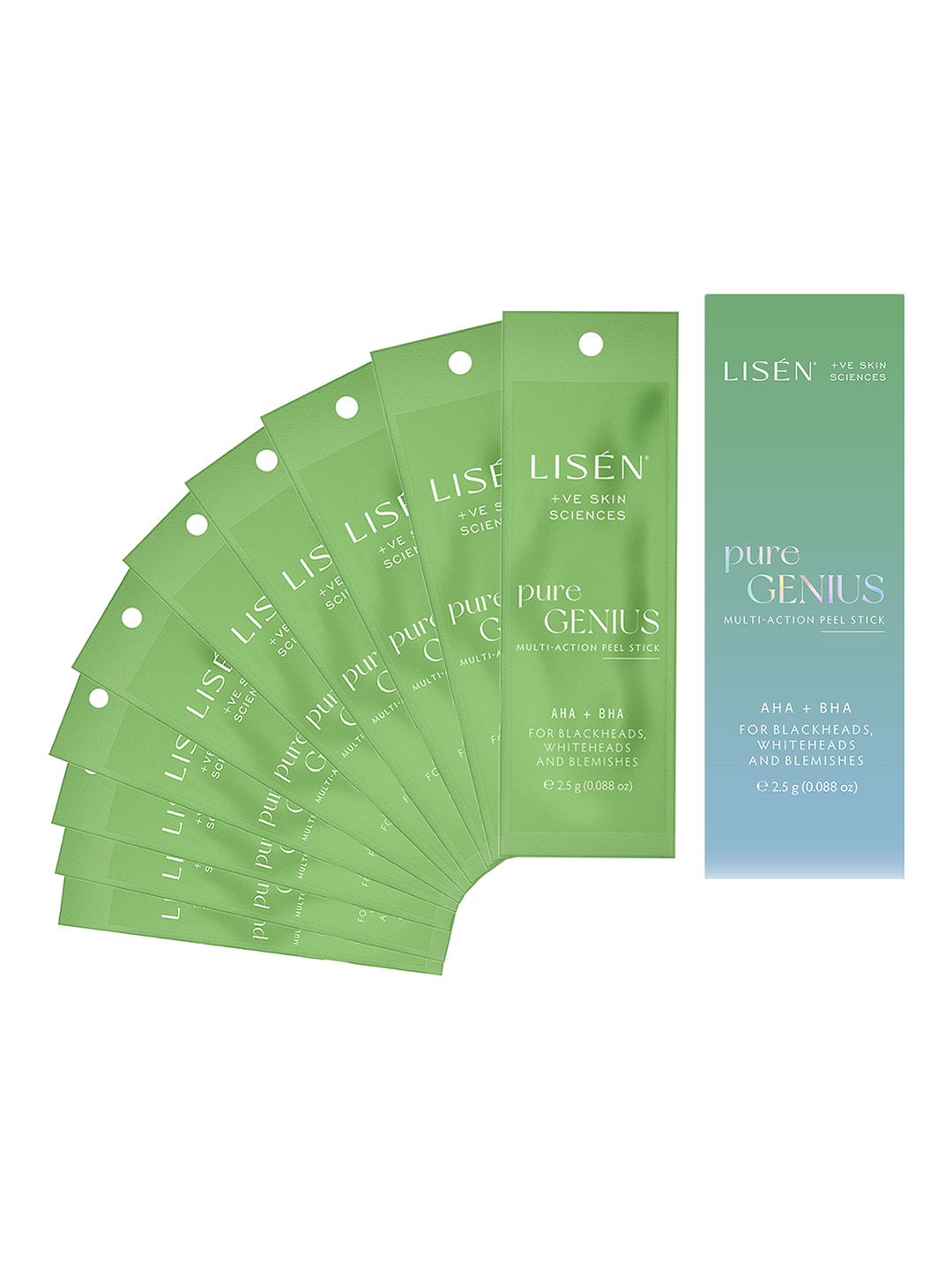 

LISEN Set of 10 Pure Genius Multi-Action Peeling Stick 2.5 g each, Green