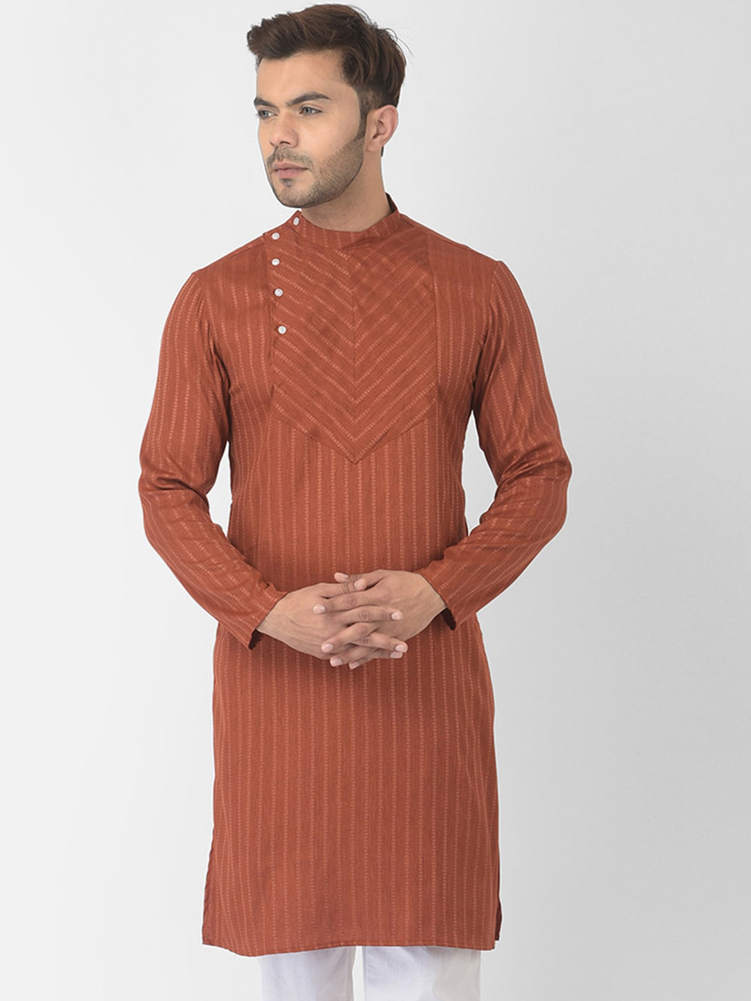 

DEYANN Men Red Striped Cotton Kurta