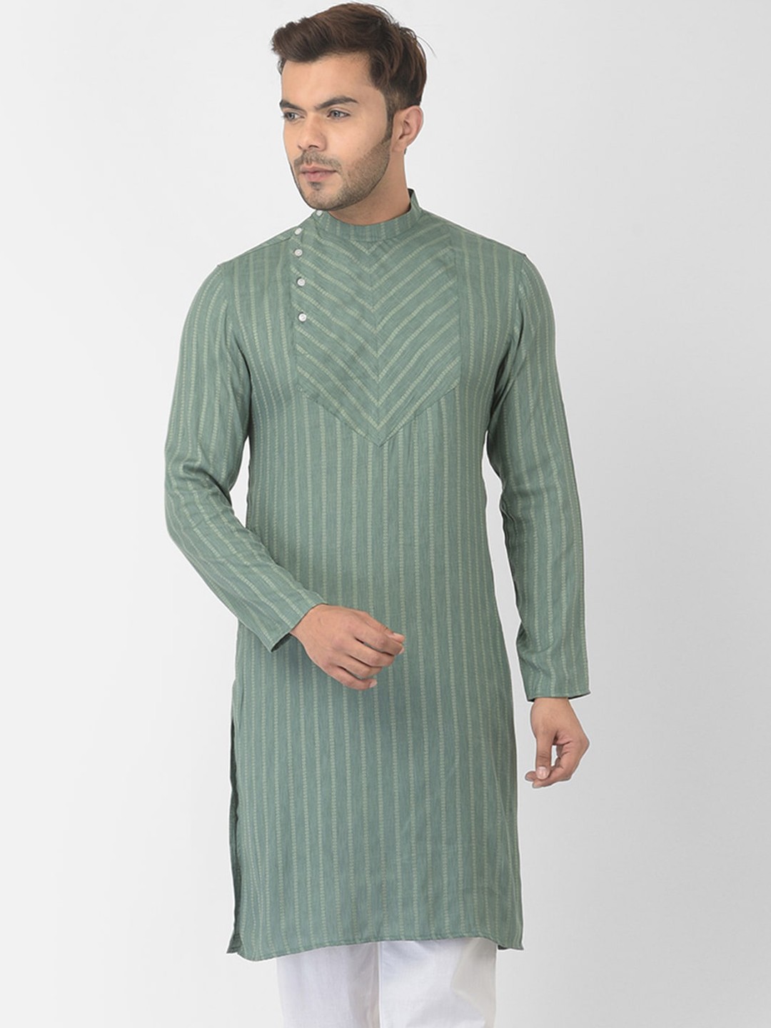 

DEYANN Men Grey Striped Kurta