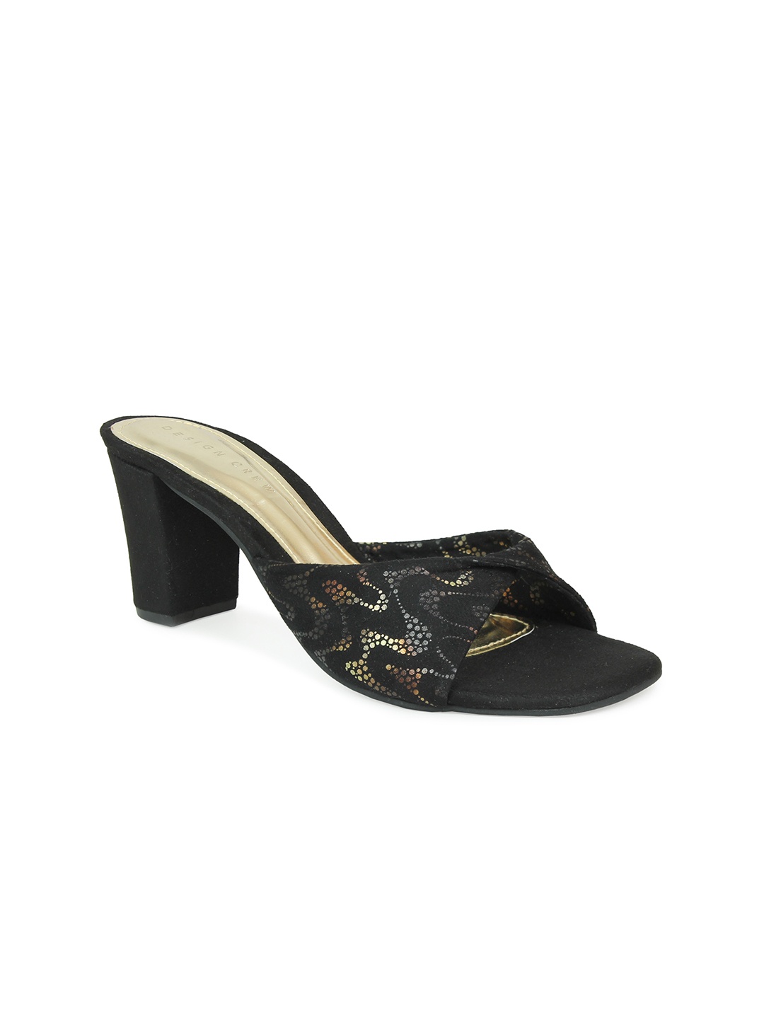 

DESIGN CREW Black Printed Block Sandals