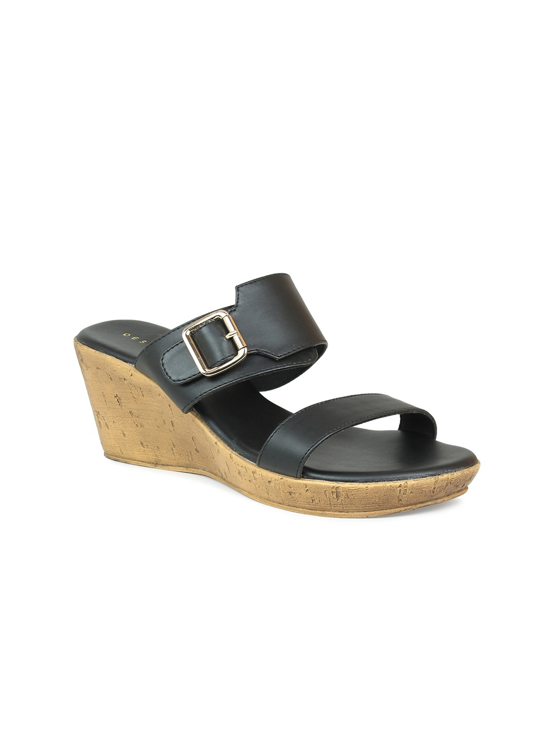 

DESIGN CREW Black Wedge Heels with Buckles