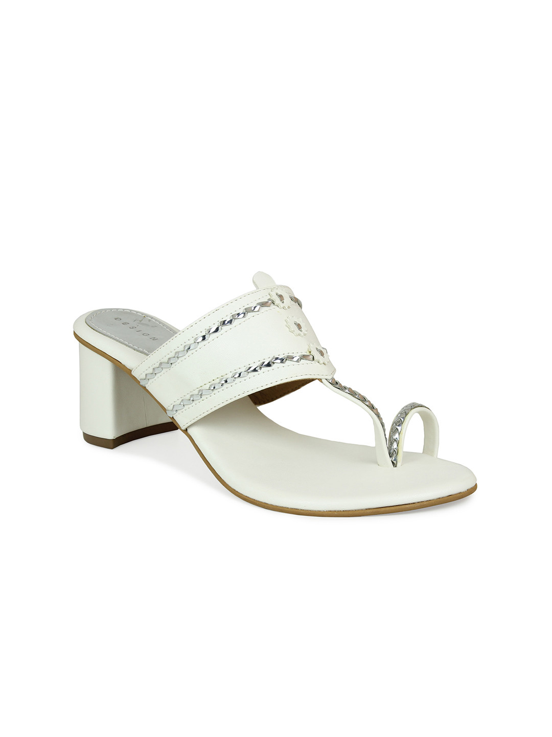

DESIGN CREW White Embellished Ethnic Block Sandals