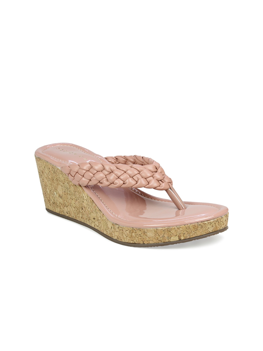 

DESIGN CREW Peach-Coloured Textured Wedge Sandals
