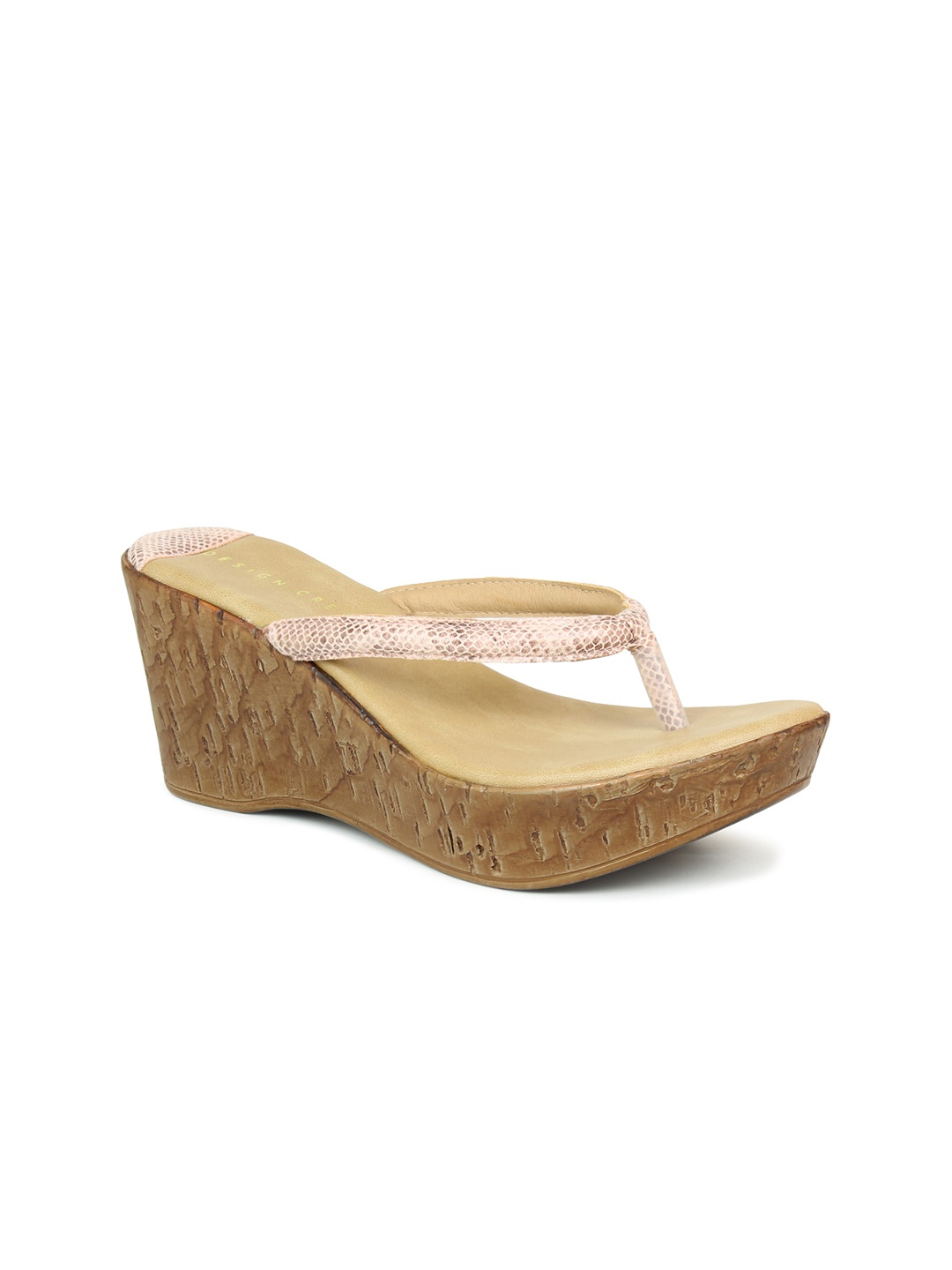 

DESIGN CREW Rose Gold & Beige Open Back Wedge Heels