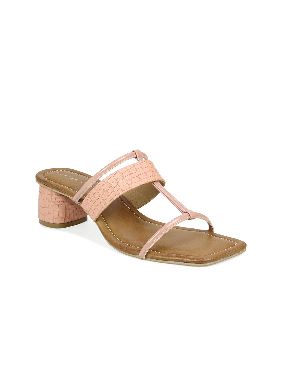 

DESIGN CREW Peach-Coloured Textured Block Heels