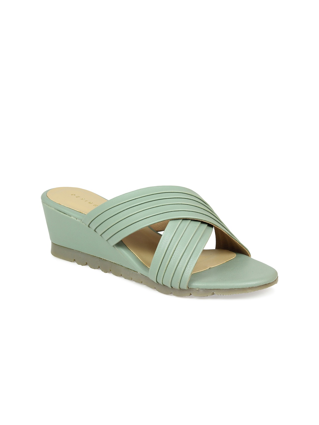 

DESIGN CREW Mint Green Solid Wedge Mules