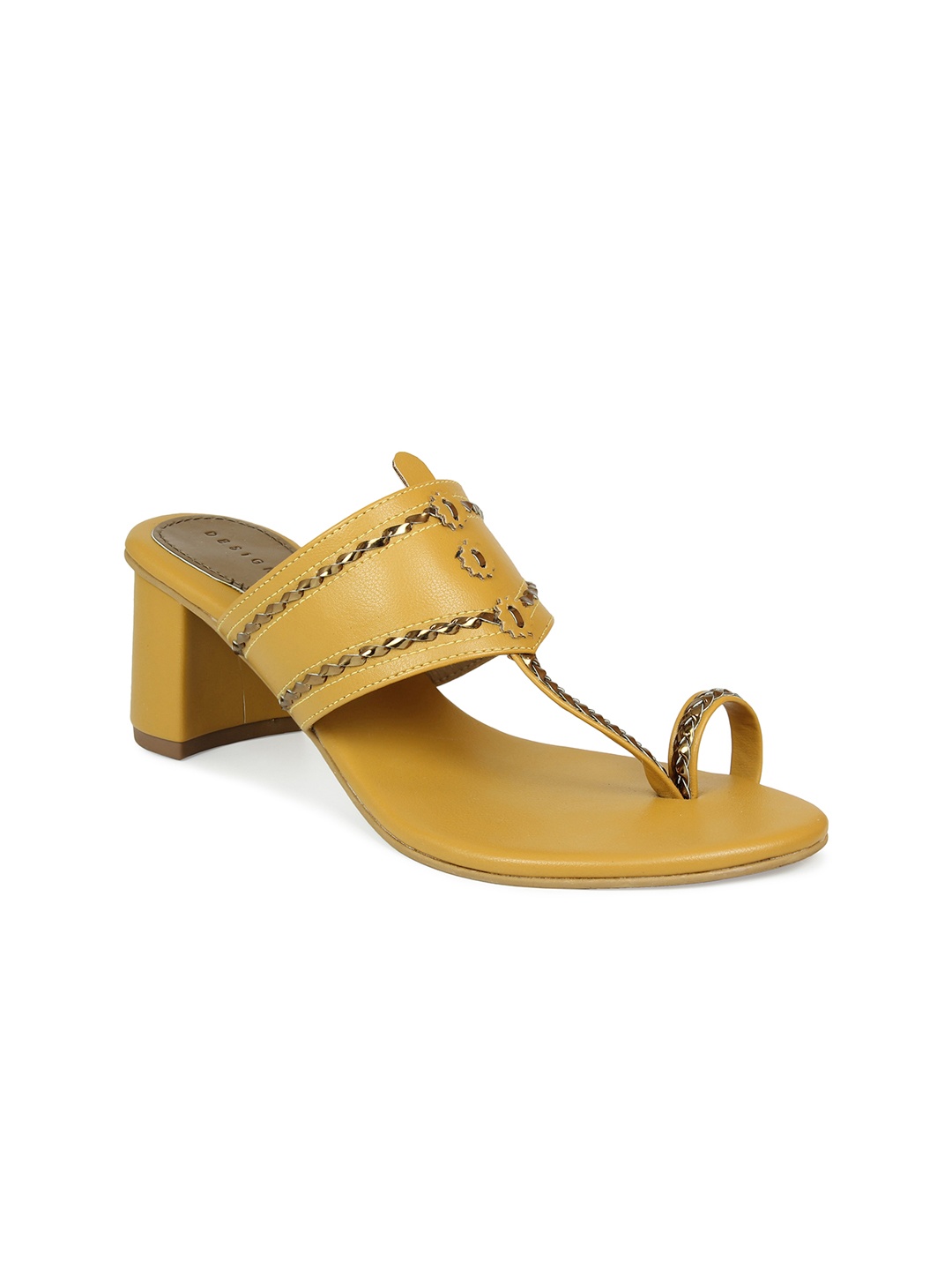 

DESIGN CREW Women Yellow & Gold-Toned Block Heels