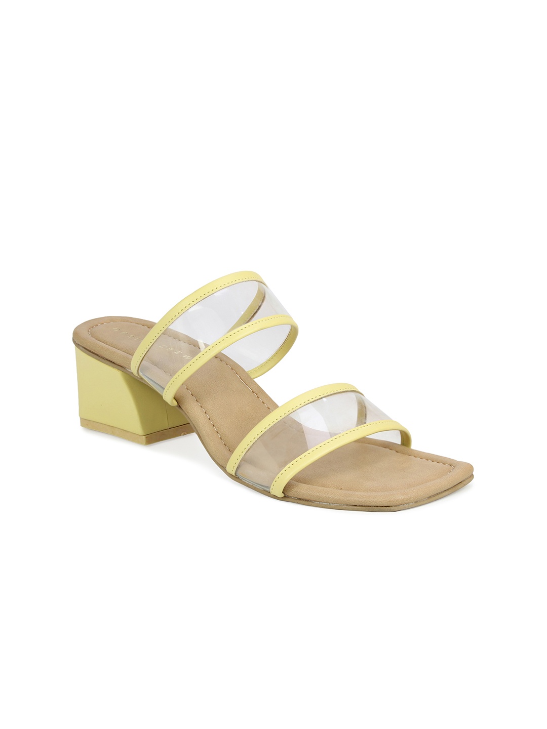 

DESIGN CREW Yellow & Transparent Open Back Block Heels
