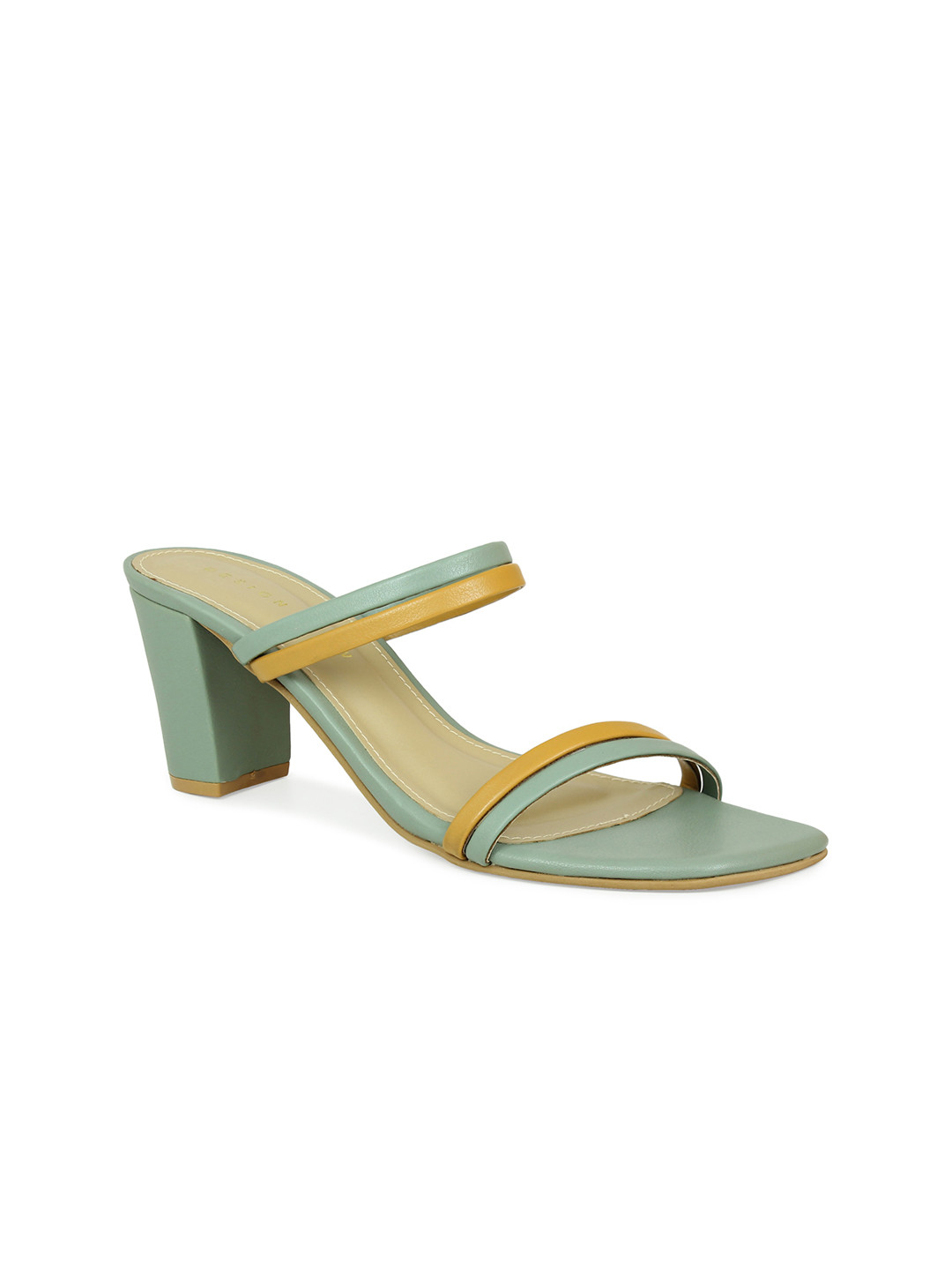 

DESIGN CREW Green & Yellow Colourblocked Block Heels