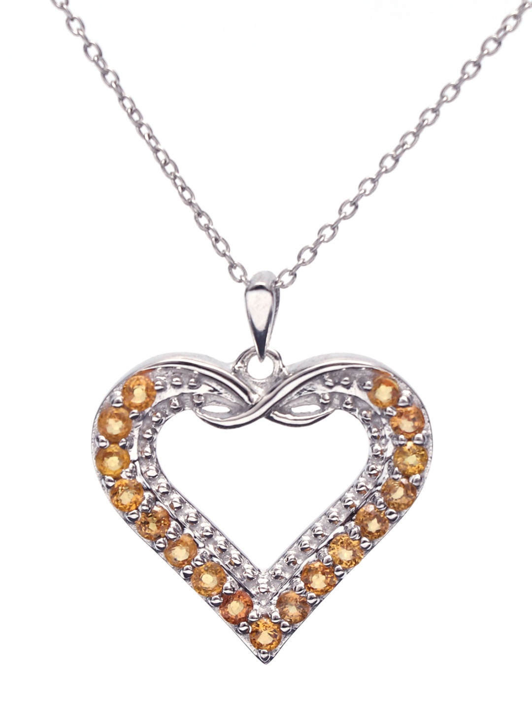 

HIFLYER JEWELS Rhodium-Plated Yellow Citrine-Studded Pendant, Silver