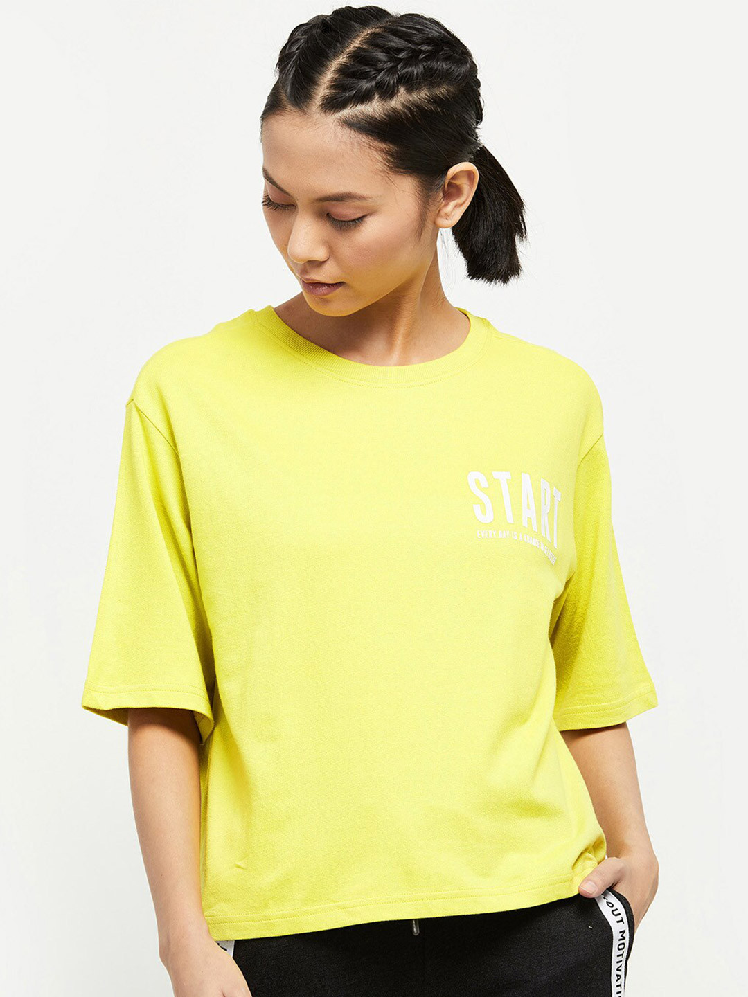 

max Women Green Drop-Shoulder Sleeves T-shirt