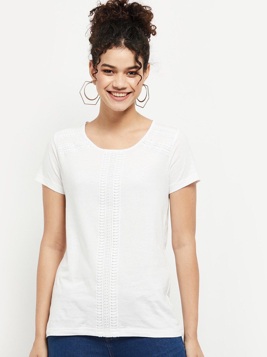 

max Women White Pure Cotton T-shirt