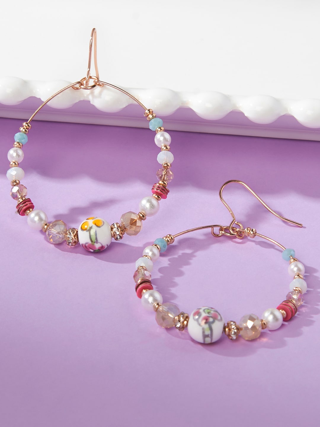 

Accessorize London Women Gold-Toned Romantic Ramble Beaded Hoop Earrings