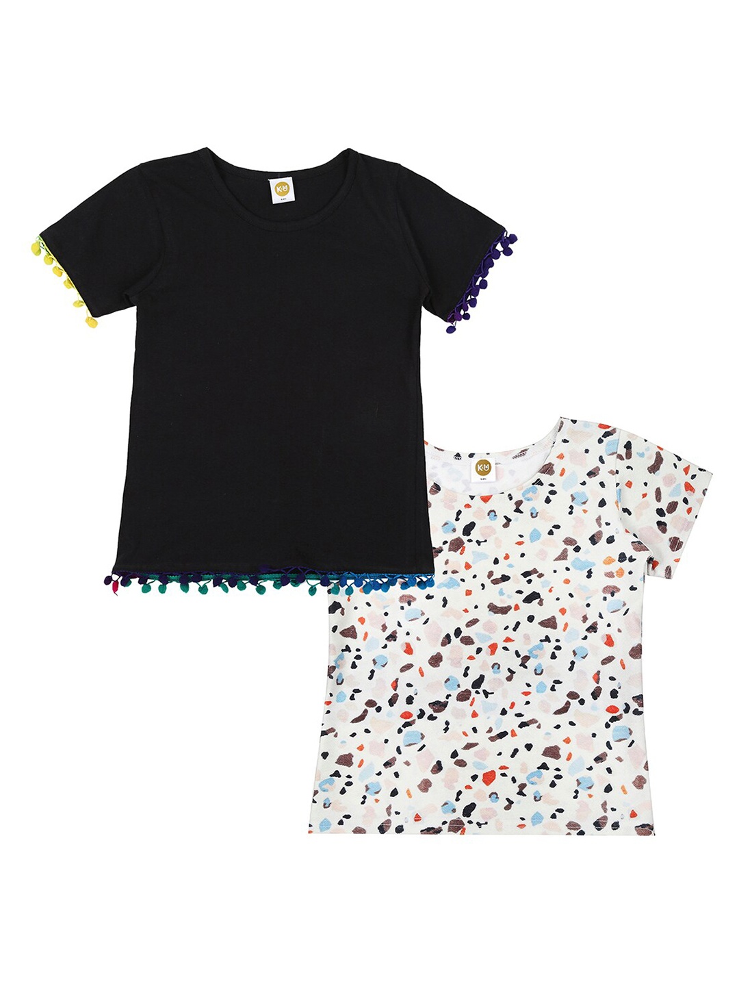 

K&U Girls Pack of 2 Black & Off-White T-shirts