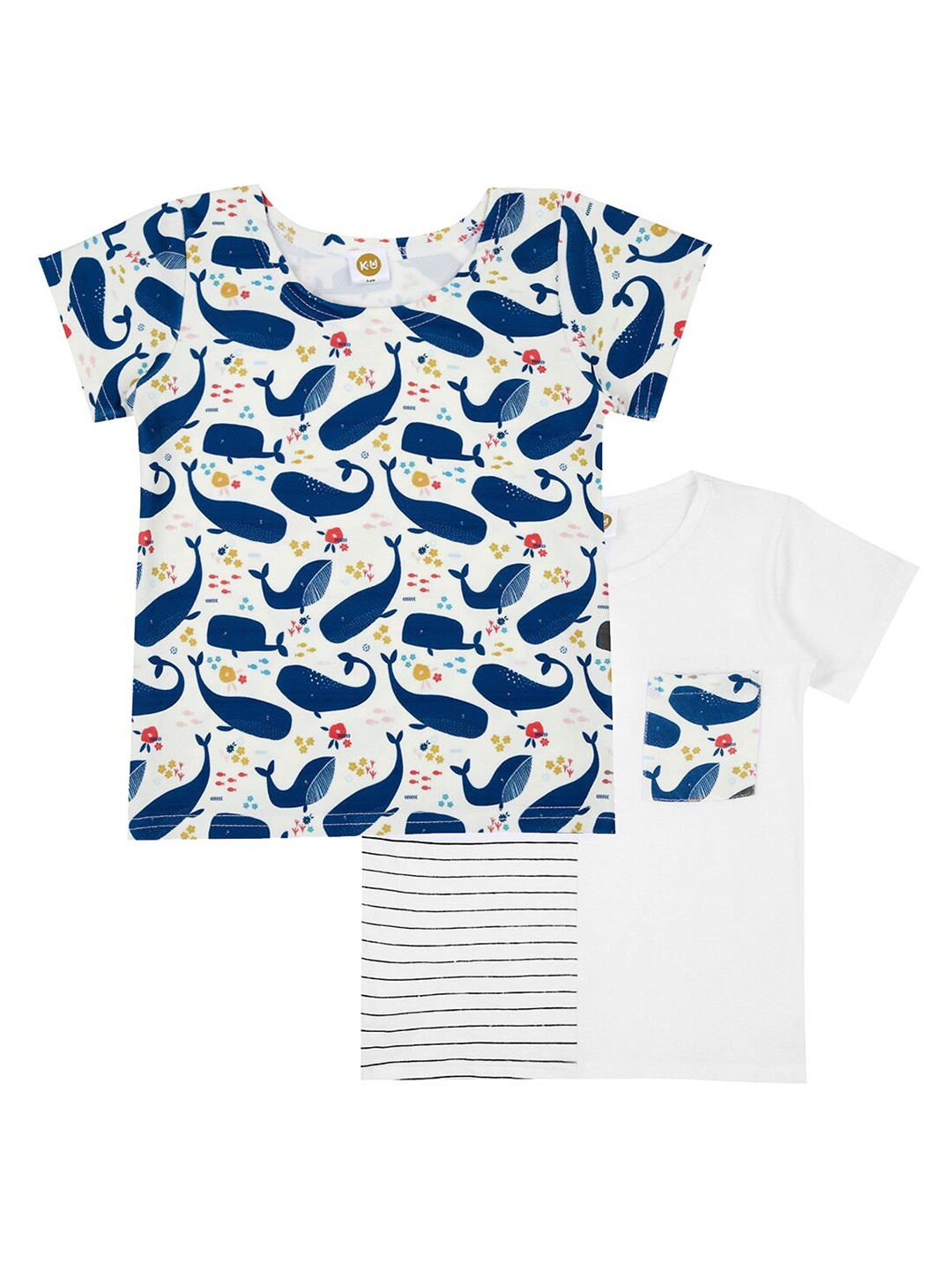 

K&U Girls Pack of 2 Blue & White Printed T-shirts