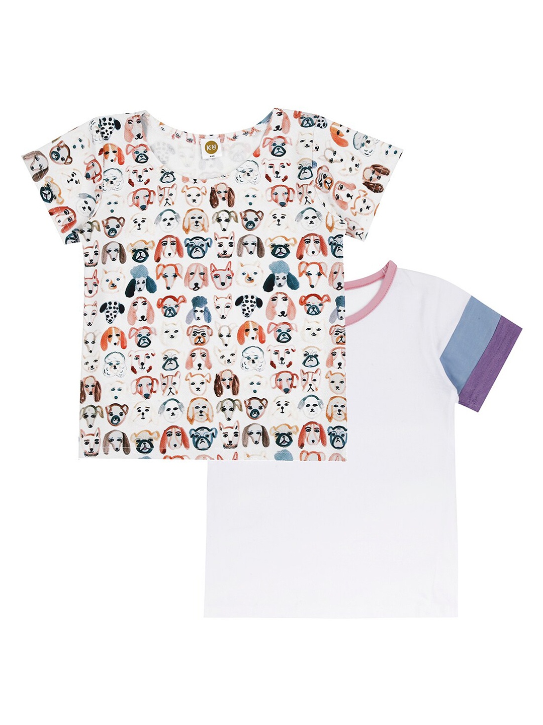 

K&U Girls Multicoloured Set of 2 Printed Cotton T-shirt, Multi