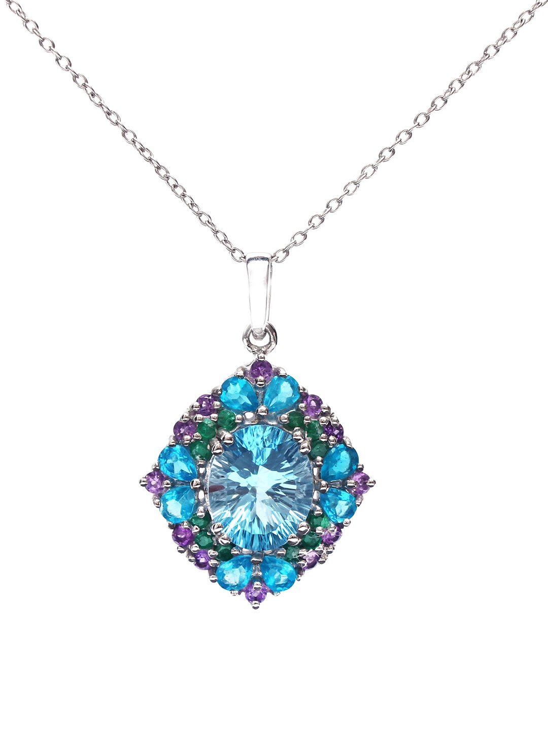 

HIFLYER JEWELS Rhodium-Plated Blue Topaz and Apatite Gemstone-Studded Pendant
