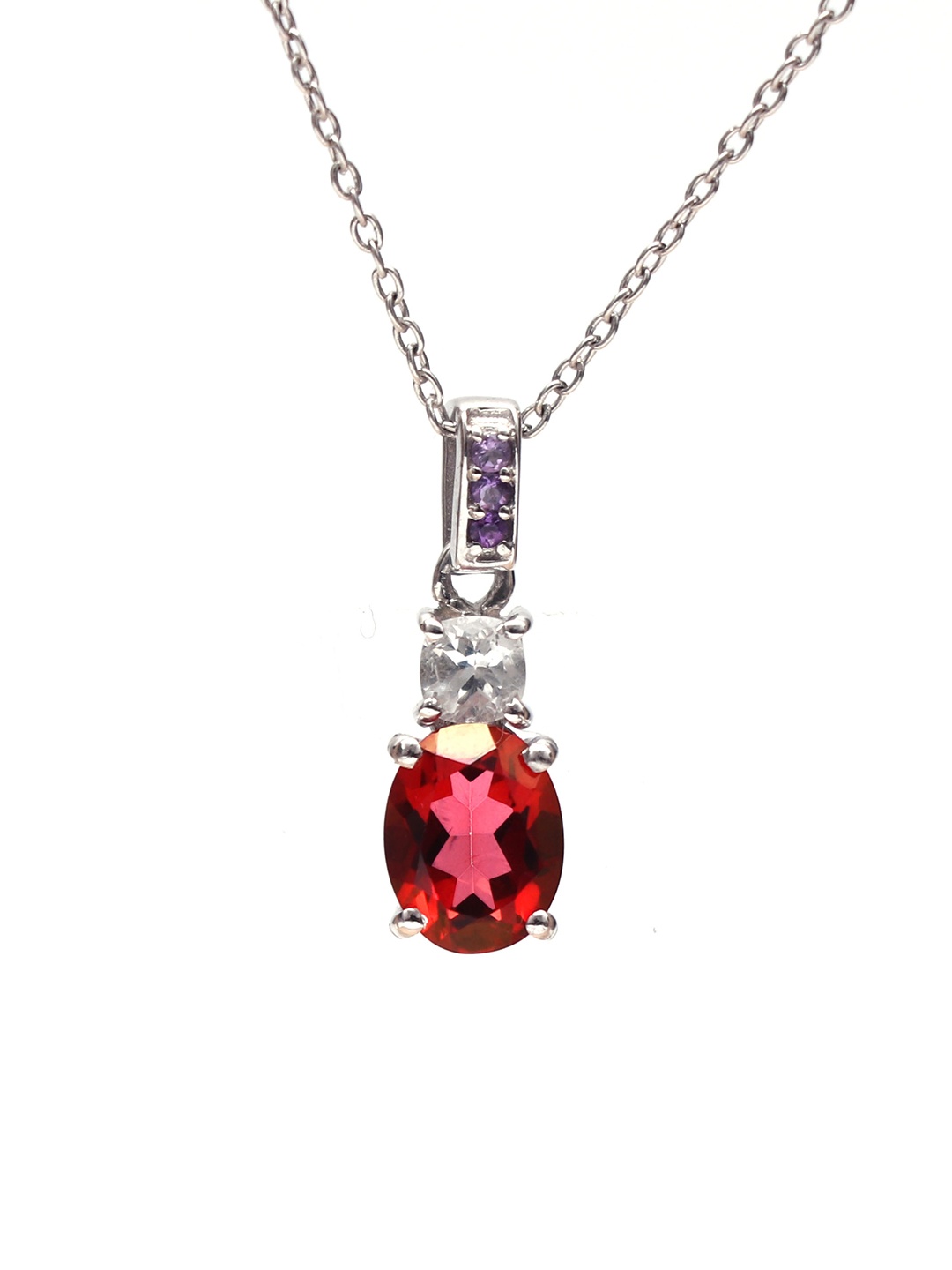 

HIFLYER JEWELS Silver-Toned & Red Rhodium-Plated Topaz-Studded Pendant