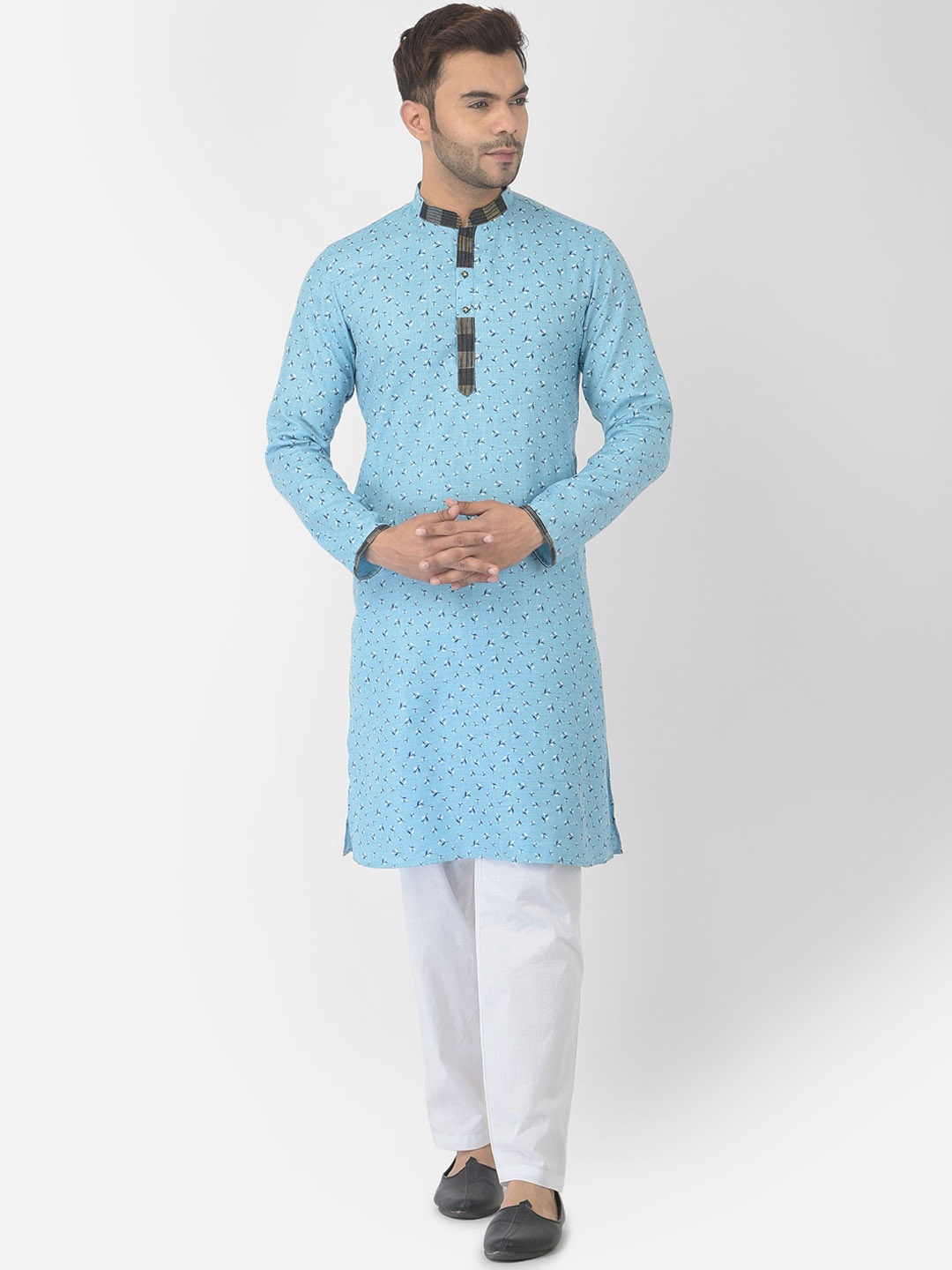 

DEYANN Men Blue Ethnic Motifs Printed Thread Work Kurta with Trousers