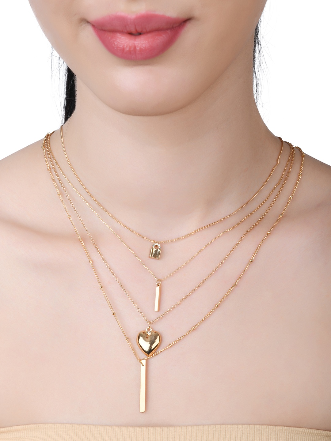 

Lilly & sparkle White & Gold-Toned & Plated Layered Necklace