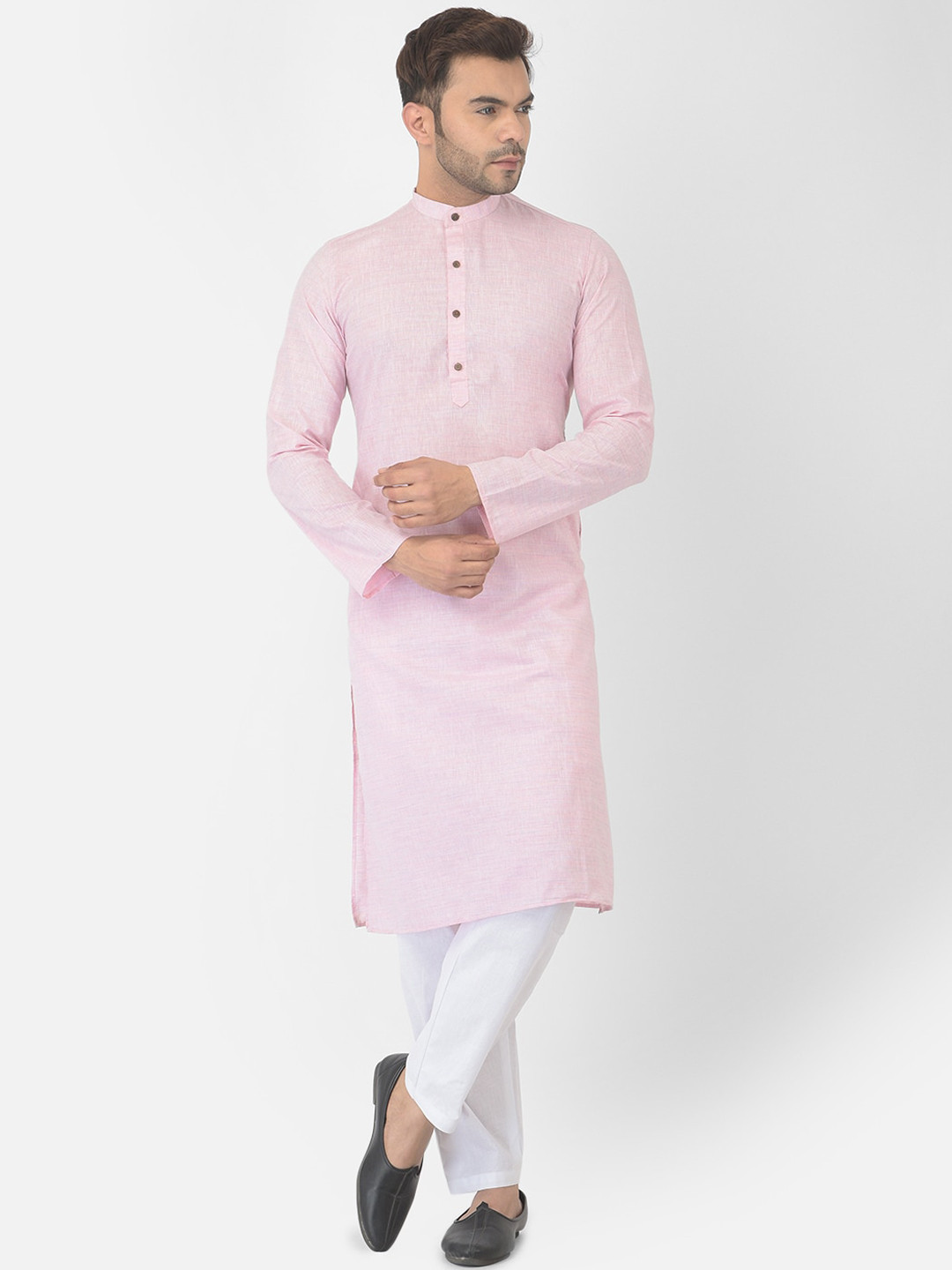 

DEYANN Men Pink Pure Cotton Kurta with Trousers
