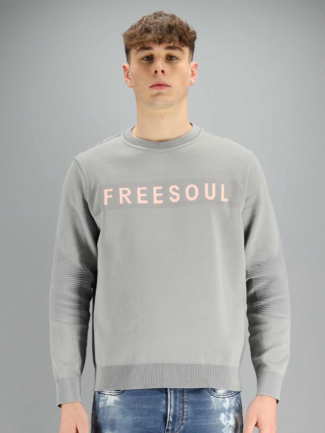 

FREESOUL Men Grey Printed Sweatshirt