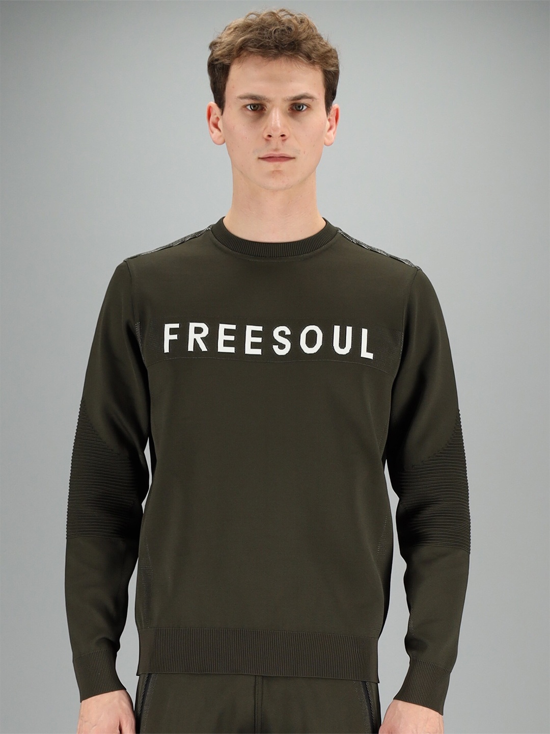 

FREESOUL Men Olive Green Printed Sweatshirt